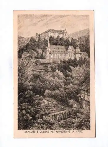 Künstler Ak Schloss Stolberg mit Umgebung im Harz 1937
