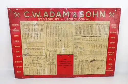 Altes Blechschild Adam und Sohn Stassfurt Leopoldshall Werkzeuge 1930 er 