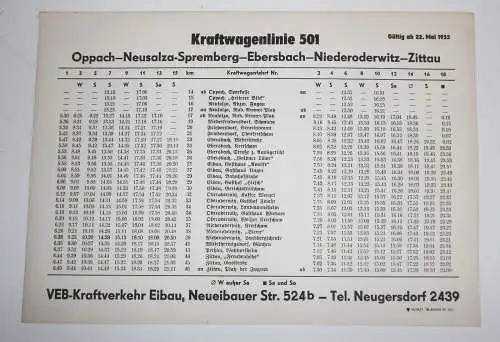 Bus Fahrpläne Kraftwagenlinie 501 Oppach Oderwitz Zittau Eibau Neugersdorf !