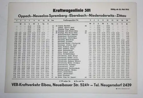Bus Fahrpläne Kraftwagenlinie 501 Oppach Oderwitz Zittau Eibau Neugersdorf !