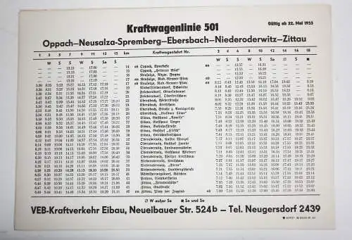 Bus Fahrpläne Kraftwagenlinie 501 Oppach Oderwitz Zittau Eibau Neugersdorf !