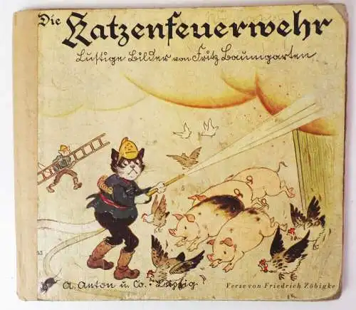 Die Katzenfeuerwehr lustige Bilder von Fritz Baumgarten seltenes Kinderbuch