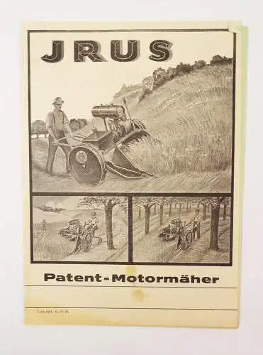 Prospekt Irus Patent Motormäher Landtechnik Landwirtschaft Bauer 1939