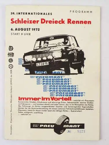 Schleizer Dreieck Rennen 1972 DDR Motorsport Programm ADMV
