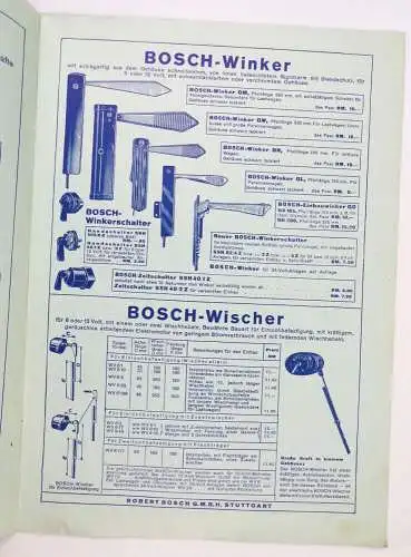 Reklame Prospekt Bosch KFZ Zubehör Zündkerzen Scheinwerfer 1938