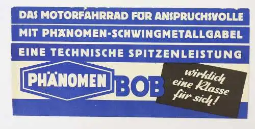 Reklame Flyer Phänomen Bob Motorrad um 1935 motorcycle Druck