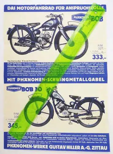 Reklame Flyer Phänomen Bob Motorrad um 1935 motorcycle Druck