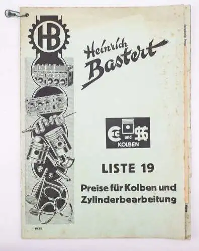 Katalog Heinrich Bastert Dresden 1930 er Preise Kolben Zylinder Bearbeitung 