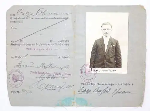Führerschein Bertsdorf 1931 Verbrenner Klasse 1 Zittau Ausweis 
