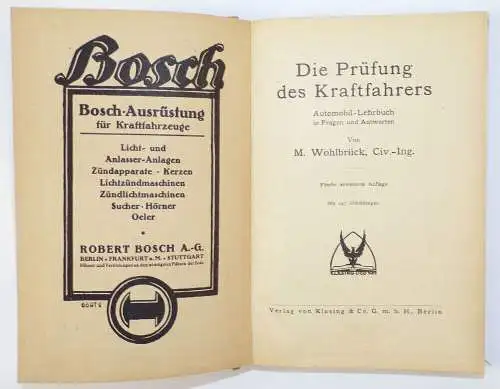 Die Prüfung des Kraftfahrers Wohlbrück Automobil Lehrbuch 1925