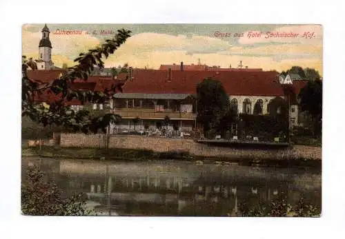 Ak Lunzenau an der Mulde Gruss aus Hotel Hof 1909