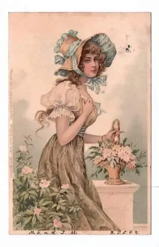 Künstler Ak Frau im Kleid mit Blumen 1903