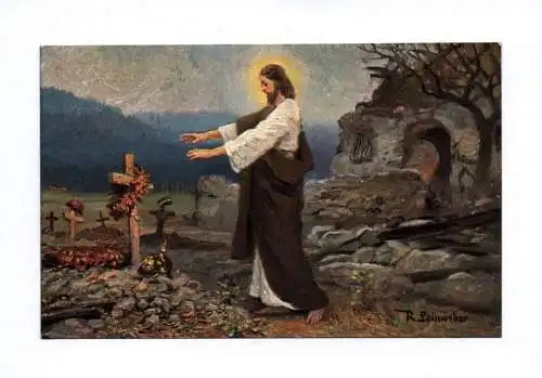 Künstler Ak Soldatengrab Jesus 1 Wk 1917 Robert Leinweber