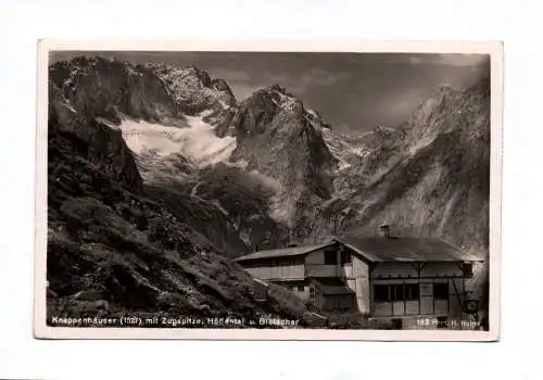 Foto Ak Knappenhäuser mit Zugspitze Höllental und Gletscher 1937