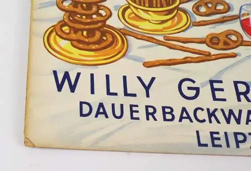 Altes Pappschild Willy Gerstberger Backwaren Leipzig Salzbrezel Salzstangen