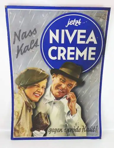 Altes NIVEA Pappschild gegen spröde Haut Nivea Creme 1930er Reklame Sammler