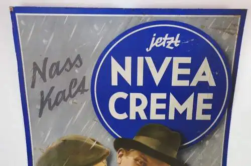 Altes NIVEA Pappschild gegen spröde Haut Nivea Creme 1930er Reklame Sammler