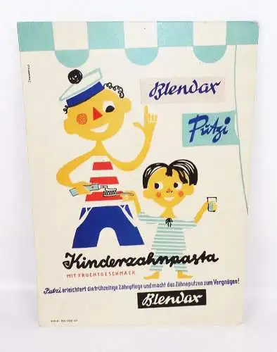 DDR Pappschild Blendax Putzi Zahnpasta Zahnarzt Reklame Aufsteller 1957