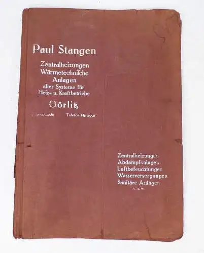 Görlitz Mappe Paul Stangen Heizung Bau Rechnung Prospekte 1930 Reklame