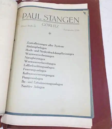 Görlitz Mappe Paul Stangen Heizung Bau Rechnung Prospekte 1930 Reklame