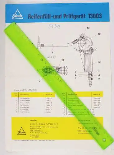 Blewa Blatt Reifenfüll und Prüfgerät 13003 DDR Reklame