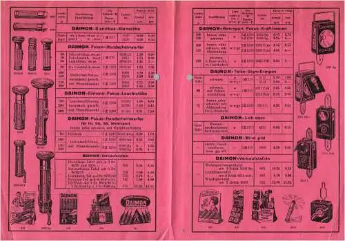 Daimon Werbe Prospekt Faltblatt Schwachstrom Batterie Taschenlampe Scheinwerfer