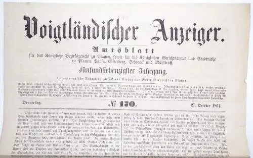 Voigtländischer Anzeiger 1864 No 170 Plauen Zeitung