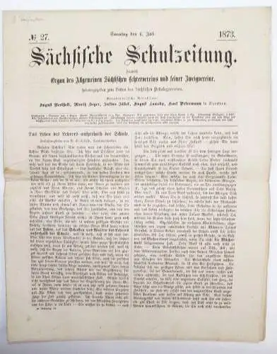 Sächsische Schulzeitung Lehrer Verein No 27 Dresden 1873  