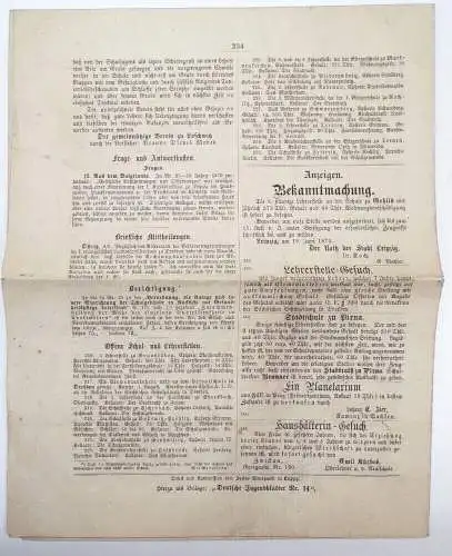 Sächsische Schulzeitung Lehrer Verein No 27 Dresden 1873