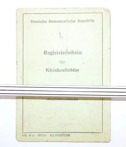 Registrierschein für Kleinkrafträder Simson KR50