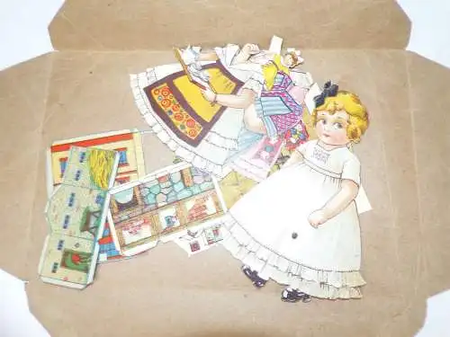 Papier Spielzeug laufende Puppe Lottchen Ausschneidebilder um 1910 Anziehpuppe