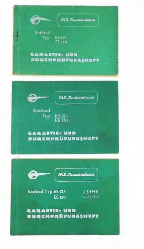 MZ Kundendienst Garantie Durchprüfungsheft Kraftrad ES125 ES150 