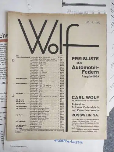 Wolf Preisliste über Automobil Federn Ausgabe 1929