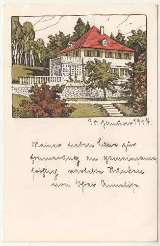 Künstler Ak Wohnhaus A K signiert Werkstätten ? 1917 (A3724