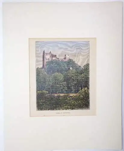 Holzstich Schloss Greifenstein Schlesien Burg  Malte Brun Paris um 1875 kolorier