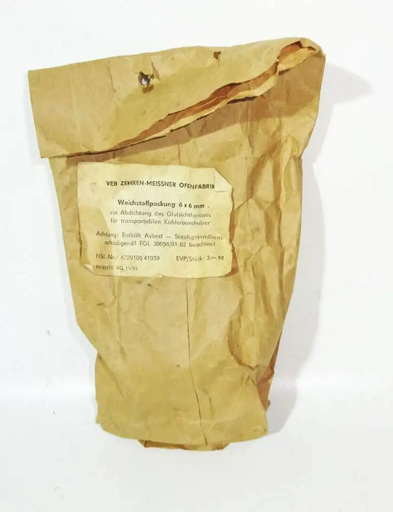 DDR Weichstoffpackung 6x6mm Ofen Band Abdichtung Glutsichtfenster OVP Ofenbau 0