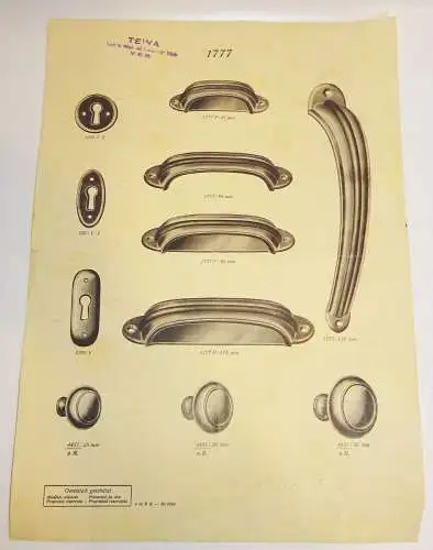 Konvolut Blätter aus Musterbuch Beschläge Schubladengriffe Möbelbeschläge (D