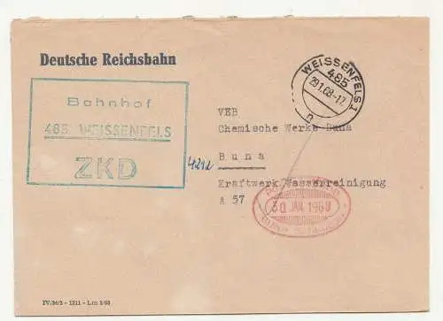 ZKD Brief 1968 DR Bahnhof Weissenfels Posteingang Buna Schkopau ! (B7