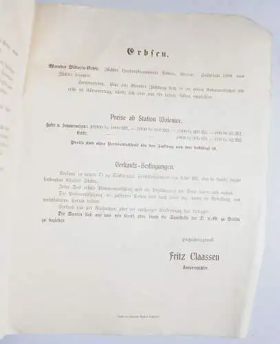 Prospekt 1905 Saatgut Wirtschaft Claassen Dom.Wronowo Kreis Koschmin Posen (D8