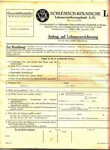 Konvolut Versicherungs Reklame Papiere Schlesisch - Kölnische Lebensversicherung