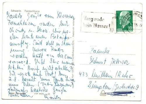 Ak Schwerin Fernsehturm DDR Postkarte 1965