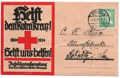 Postkarte Helft dem Roten Kreuz 1924 Jubiläumssammlung 1925 Strehla Sebnitz