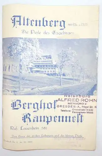 Altenberg Erzgebirge Berghof Raupennest Werbe Broschüre 1933