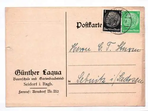 Postkarte Günther Laqua Baumschule und Gartenbaubetrieb Seidorf im Riesengebirge