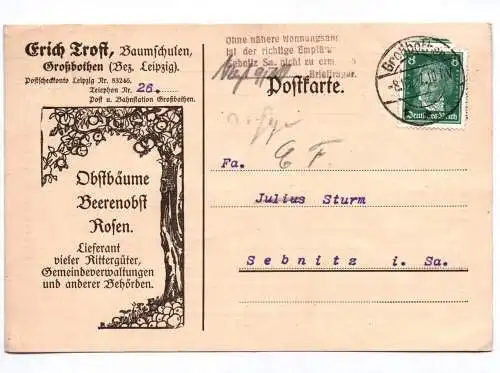 Postkarte Erich Trost Baumschulen Großbothen Bezirk Leipzig 1927