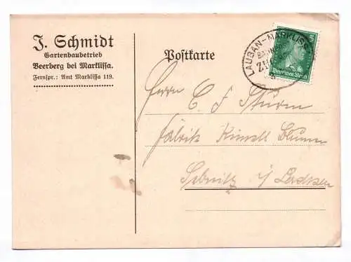 Postkarte T Schmidt Gartenbaubetrieb Beerberg bei Marklissa