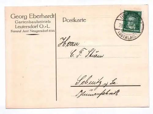 Postkarte Georg Eberhardt Gartenbaubetrieb Leutersdorf OL 1927