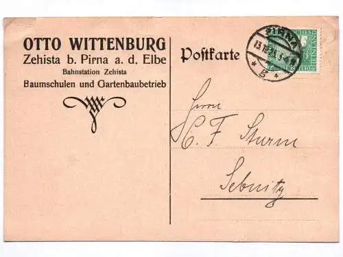 Postkarte Otto Wittenberg Zehista bei Pirna an der Elbe Bahnstation 1925