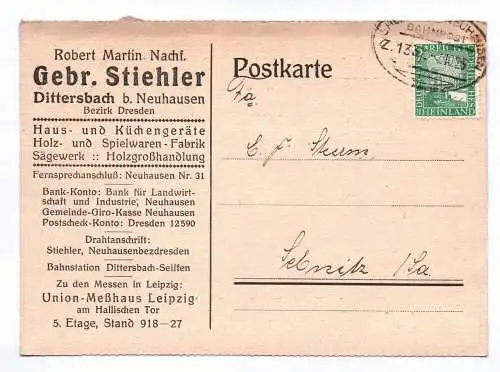 Postkarte Gebrüder Stiehler Dittersbach bei Neuhausen Bezirk Dresden 1925