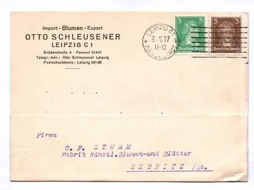 Postkarte Import Blumen Export Otto Schleusner Leipzig 1927